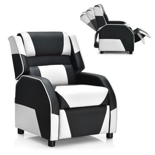 Kids Youth PU Leather Gaming Sofa Recliner with Headrest and Footrest-White Discount