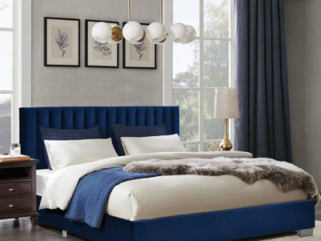 Full Tufted Upholstered Platform Bed Frame with Flannel Headboard-Navy Online Hot Sale