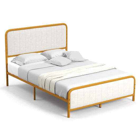 Upholstered Gold Platform Bed Frame with Velvet Headboard-Full Size Supply