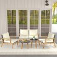 5 Piece Rattan Furniture Set Wicker Woven Sofa Set with 2 Tempered Glass Coffee Tables-Off White For Discount