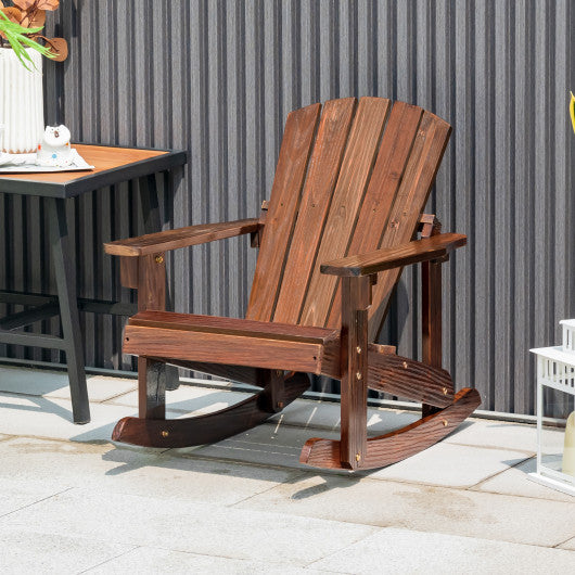 Outdoor Wooden Kid Adirondack Rocking Chair with Slatted Seat-Coffee Online