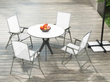 Set of 4 Patio Folding Chair Set with Rustproof Metal Frame-White For Cheap