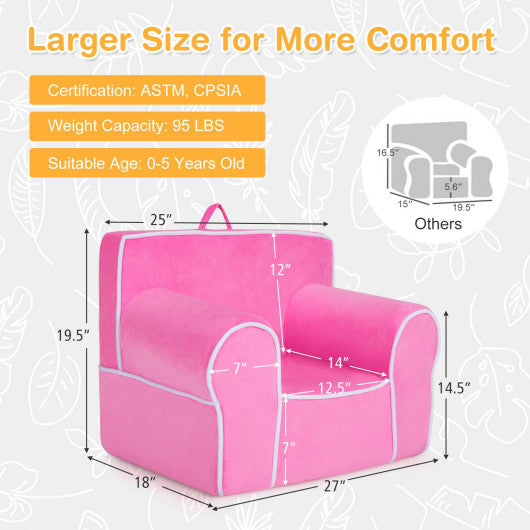 Upholstered Kids Sofa with Velvet Fabric and High-Quality Sponge-Pink on Sale