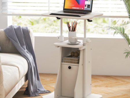 Adjustable Mobile Standing Desk Cart with Tilt Desktop and Cabinet-White Online Sale