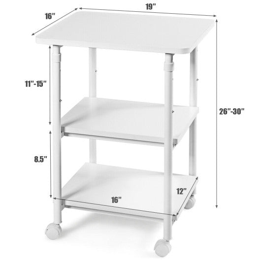 3-tier Adjustable Printer Stand with 360° Swivel Casters-White For Sale