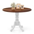 Wooden Dining Table with Round Tabletop and Curved Trestle Legs-Walnut & White Fashion