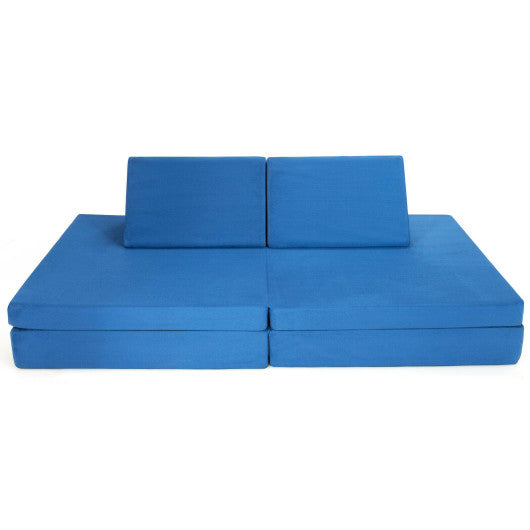 4-Piece Convertible Kids Couch Set with 2 Folding Mats-Blue Discount