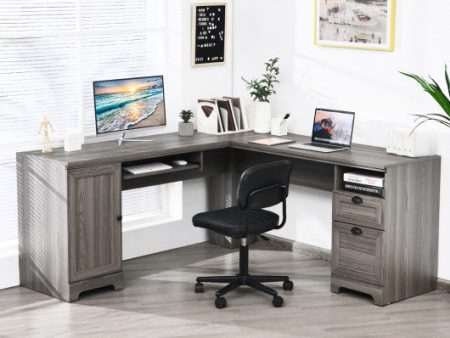 66 Inch L-Shaped Writing Study Workstation Computer Desk with Drawers-Gray Online