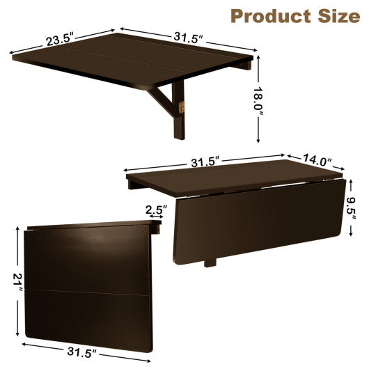 31.5 x 23.5 Inch Wall Mounted Folding Table for Small Spaces-Brown For Discount