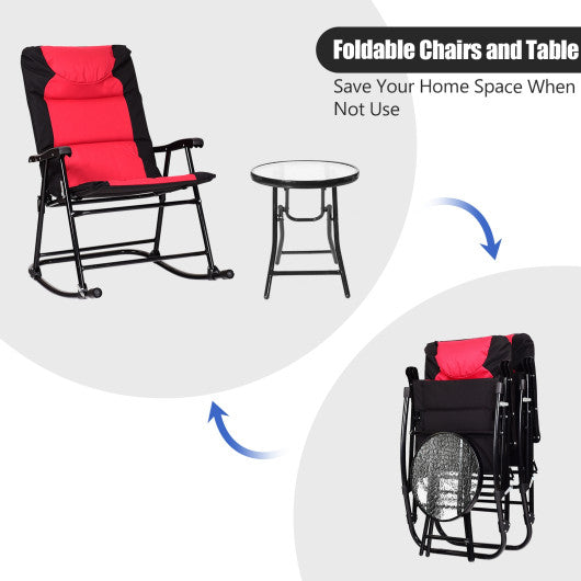 3 Pcs Outdoor Folding Rocking Chair Table Set with Cushion-Black&Red Online Sale