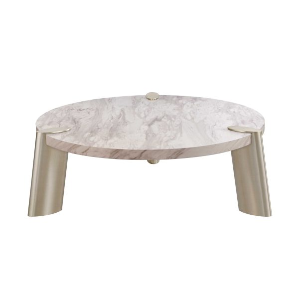 48  Gold And White Genuine Marble Round Coffee Table For Sale