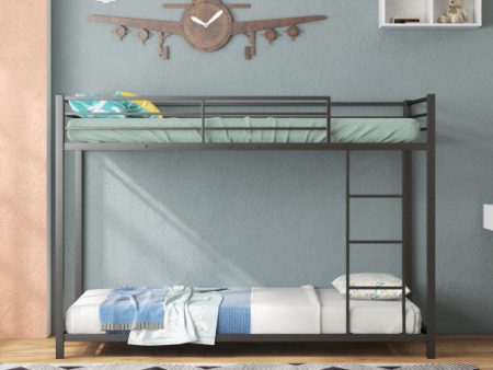 Low Profile Twin Over Twin Metal Bunk Bed with Full-length Guardrails-Black For Cheap