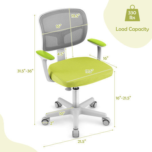 Adjustable Desk Chair with Auto Brake Casters for Kids-Green For Cheap