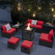 Outdoor 9 Pieces Patio Furniture Set with 50 000 BTU Propane Fire Pit Table-Red For Discount