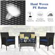 4 Pieces Patio Rattan Cushioned Sofa Set with Tempered Glass Coffee Table-Navy Online