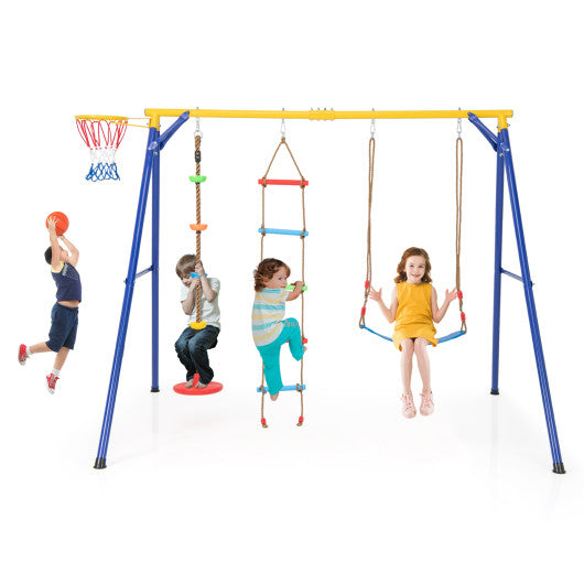 4-in-1 660 lbs Heavy Duty Swing Set for Kids Aged 3-9 Years Old-Yellow Cheap