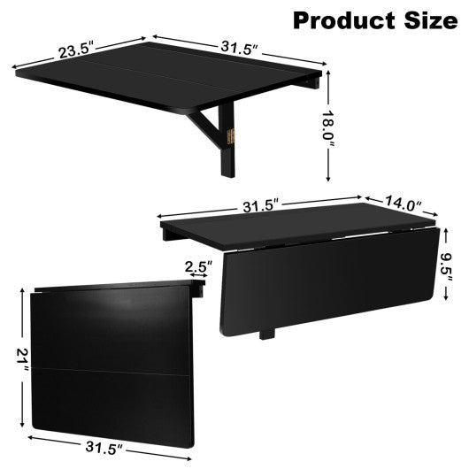 31.5 x 23.5 Inch Wall Mounted Folding Table for Small Spaces-Black Discount