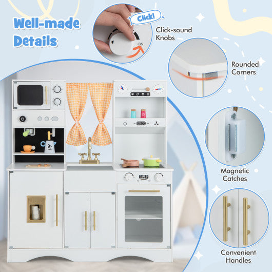 Kids Kitchen Playset with Microwave and Coffee Maker for Ages 3+-White For Cheap