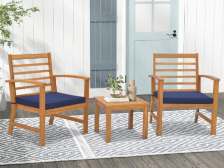 3 Pieces Outdoor Furniture Set with Soft Seat Cushions-Navy For Sale