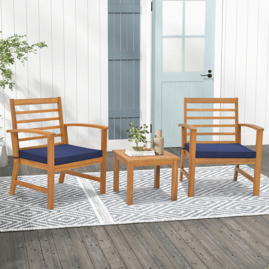 3 Pieces Outdoor Furniture Set with Soft Seat Cushions-Navy For Sale