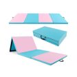 4-Panel PU Leather Folding Exercise Mat with Carrying Handles-Pink & Blue Fashion