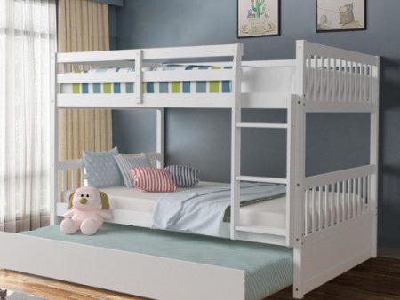 Full over Full Bunk Bed Platform Wood Bed with Ladder-White Online Sale