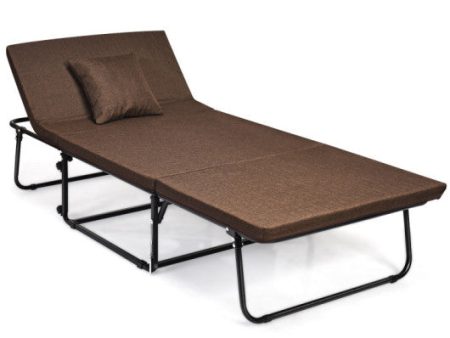 Folding Guest Sleeper Bed w 6 Position Adjustment-Brown Supply