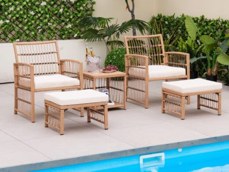 5 Piece Patio Wicker Sofa Set with Seat and Back Cushions-Natural Fashion