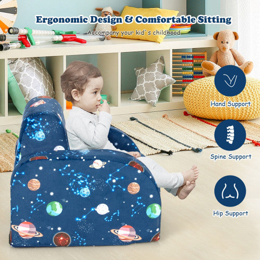 3-in-1 Convertible Kid Sofa Bed Flip-Out Chair Lounger for Toddler-Blue Fashion