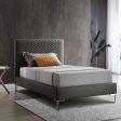 Twin Size Dark Grey Upholstered Faux Leather Bed Frame Sale