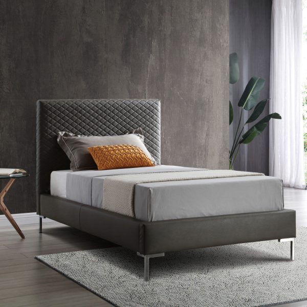 Twin Size Dark Grey Upholstered Faux Leather Bed Frame Sale