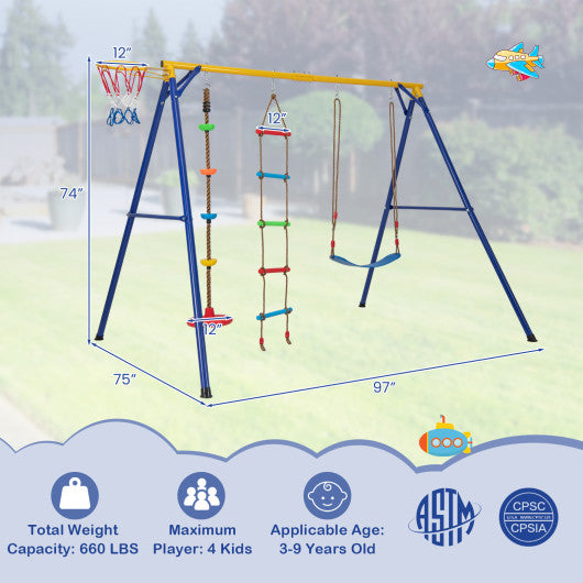 4-in-1 660 lbs Heavy Duty Swing Set for Kids Aged 3-9 Years Old-Yellow Cheap