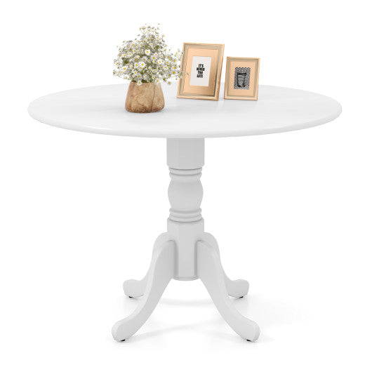 Wooden Dining Table with Round Tabletop and Curved Trestle Legs-White Fashion