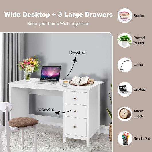 3-Drawer Home Office Study Computer Desk with Spacious Desktop-White Online Sale