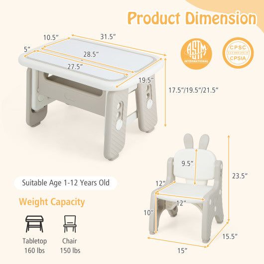 Kids Table and Chair Set with Flip-Top Bookshelf-Gray Cheap