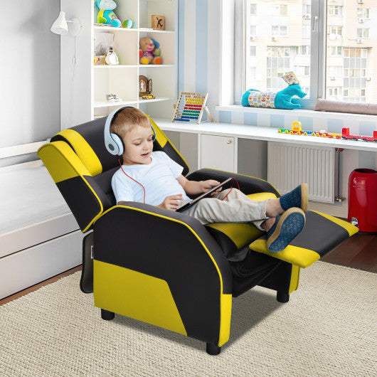 Kids Youth PU Leather Gaming Sofa Recliner with Headrest and Footrest-Yellow Fashion