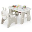 Kids Table and Chair Set with Flip-Top Bookshelf-Gray Cheap