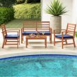 4 Pieces Outdoor Furniture Set with Stable Acacia Wood Frame-Navy Online now