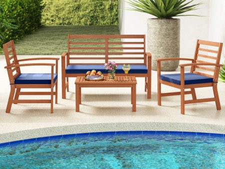 4 Pieces Outdoor Furniture Set with Stable Acacia Wood Frame-Navy Online now