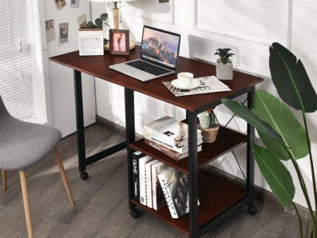 Rolling Folding Computer Desk with Storage Shelves For Cheap