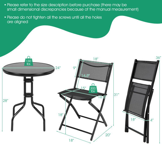 3 Pieces Folding Bistro Table Chairs Set for Indoor and Outdoor Cheap