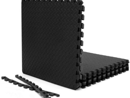 12 Pieces Puzzle Interlocking Flooring Mat with Anti-slip and Waterproof Surface-Black Online now