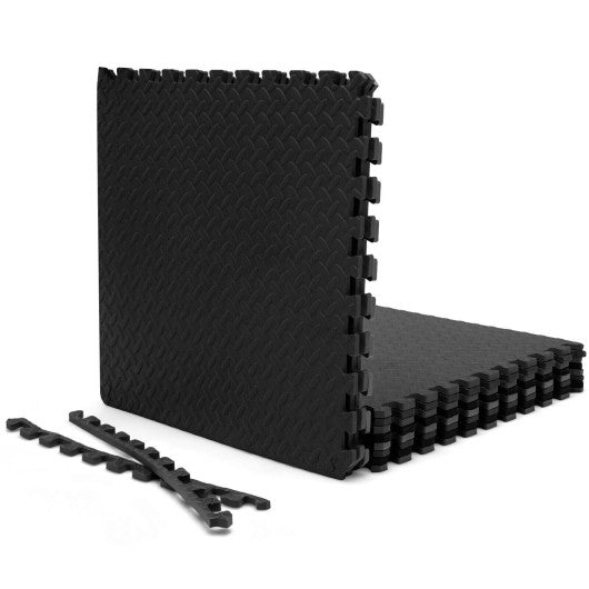 12 Pieces Puzzle Interlocking Flooring Mat with Anti-slip and Waterproof Surface-Black Online now