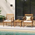 3 Pieces Patio Wood Furniture Set with soft Cushions for Porch-White For Cheap