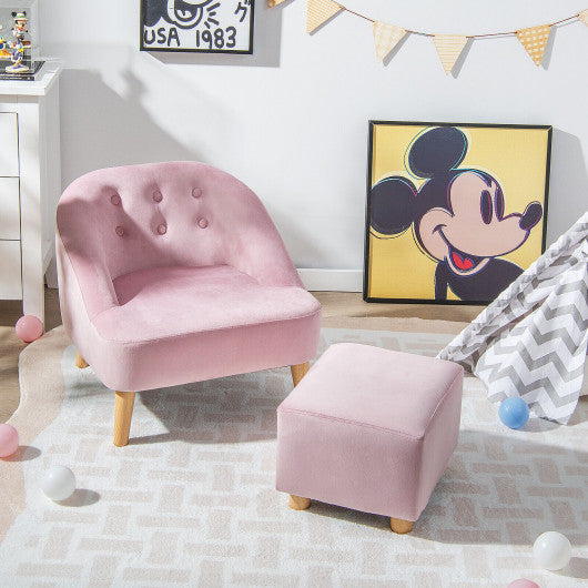 Soft Velvet Upholstered Kids Sofa Chair with Ottoman-Pink Discount