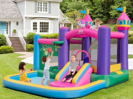 6-in-1 Kids Blow up Castle with Slide and Jumping Area and Ball Pit Pools without Blower Online Sale