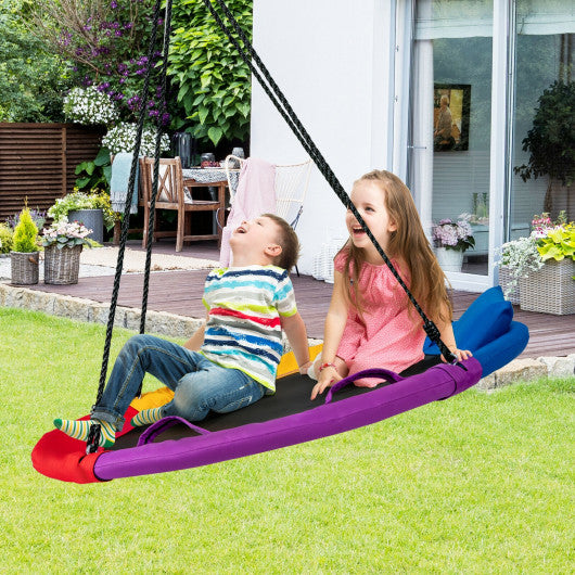 40 inch Saucer Tree Outdoor Round Platform Swing with Pillow and Handle-Multicolor Sale