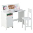 Wooden Kids Study Desk and Chair Set with Storage Cabinet and Bulletin Board-White For Sale