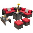 Outdoor 9 Pieces Patio Furniture Set with 50 000 BTU Propane Fire Pit Table-Red For Discount