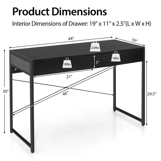 2-Drawer Home Office Desk with Steel Frame-Black Online